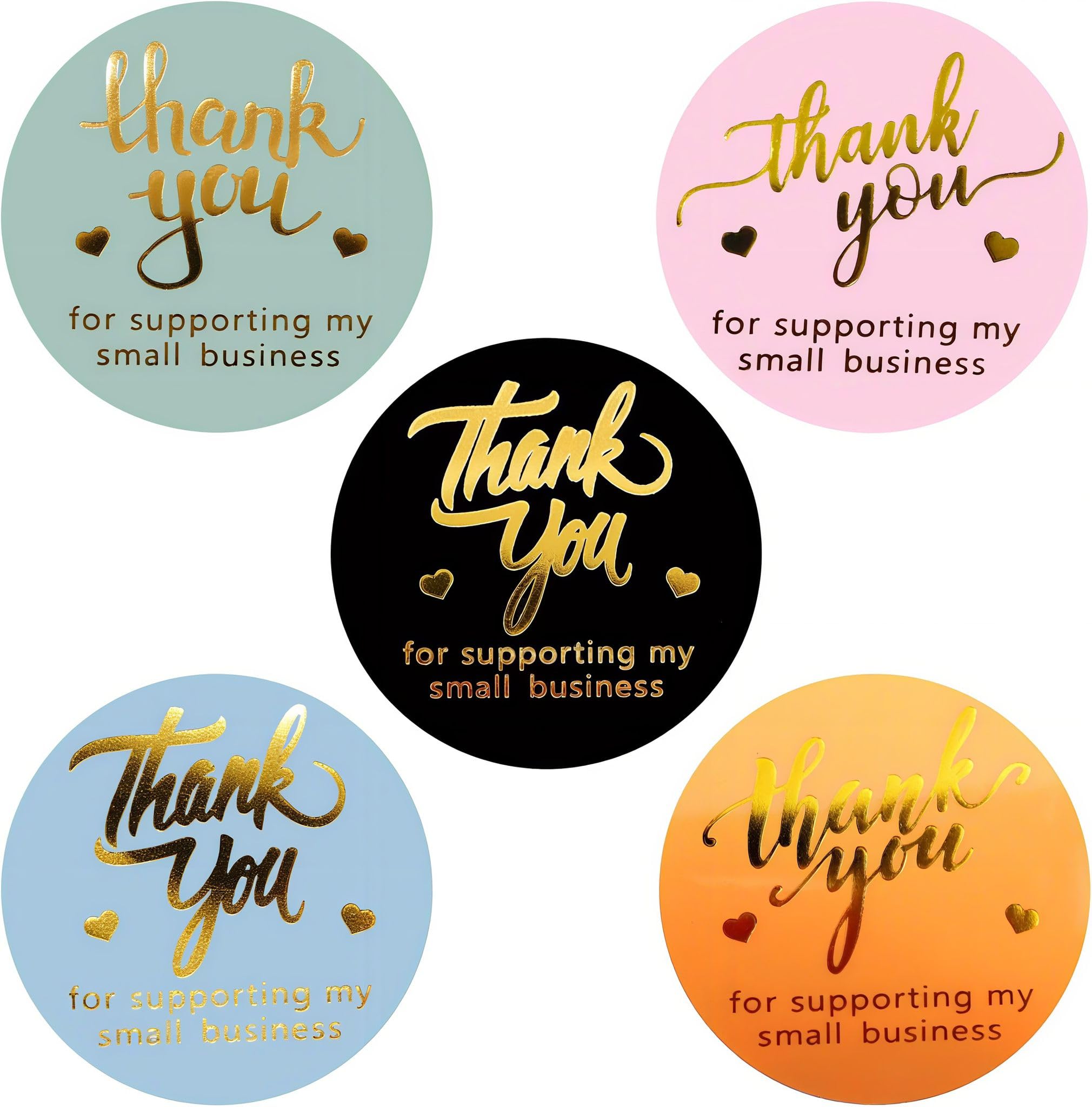 800 Stickers – 1.5 Inch Thank You for Supporting My Small Business Labels – 5 Designs, Multicolor, Self-Adhesive, Waterproof Stickers for Packaging, Envelopes, Gift Bags, and Orders