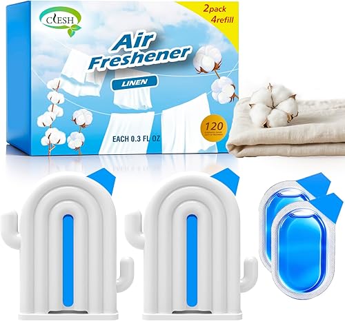 Miniatura 11 de Ambientador para el hogar, paquete de 2, 2 recargas, aroma a melocotón, eliminador de olores, hasta 120 días, ambientador en forma de cactus para