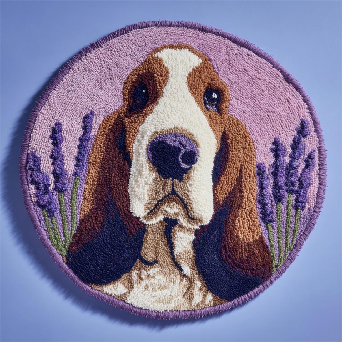 Kitquiver Dog Animal Latch Hook Craft Kits Basset Hounds and Lavender DIY Crochet Kits Needlework Crafts for Home Decor，Latch Hook Kits for Beginners Adults 50x50cm