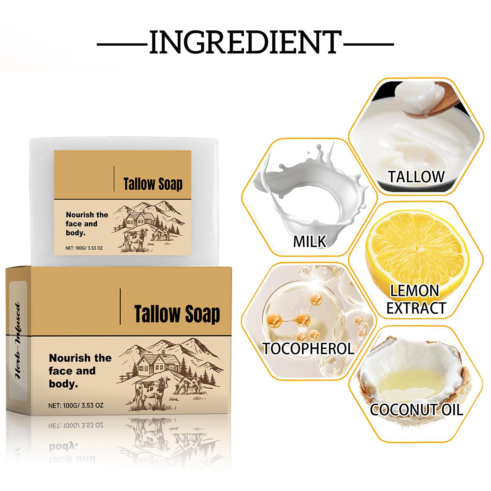 Beef Tallow Soap Bar for Skin, Handmade, Moisturizing, and Deep Cleansing Soap for Dry Skin. Nourishes Skin, Evens Tone - Image 2