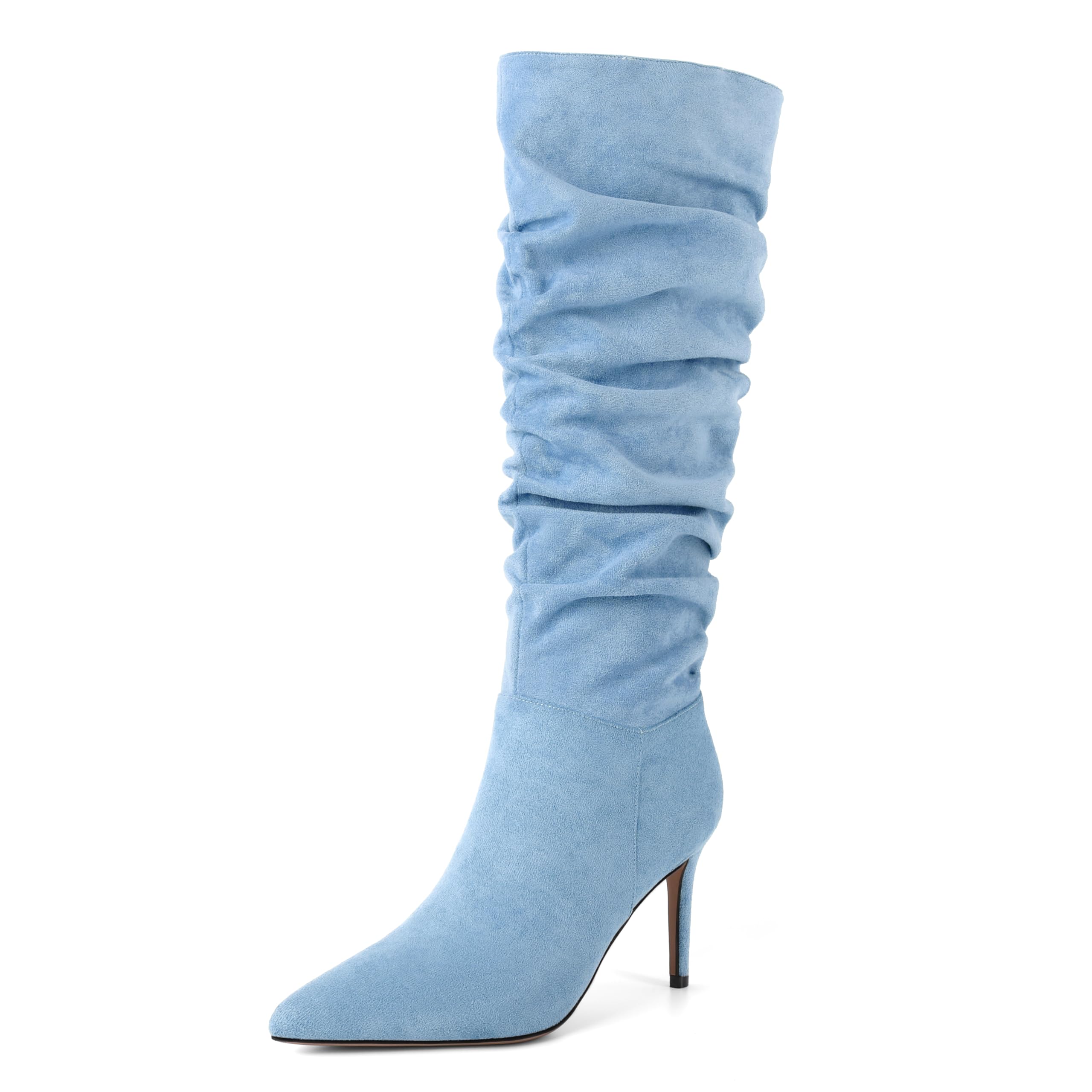 Joseywade Knee High Slouchy Boots For Women Pointed Toe Side Zip 3 5 Inch High Heel Boots