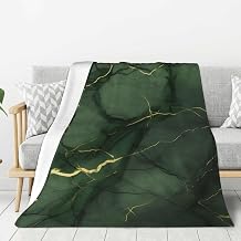 Moody Green Marble Print Throw Blanket for Couch Sofa Bed, Super Soft Lightweight Cozy Fuzzy Warm Flannel Plush Throw Blanket 40"x30" - All Season Use