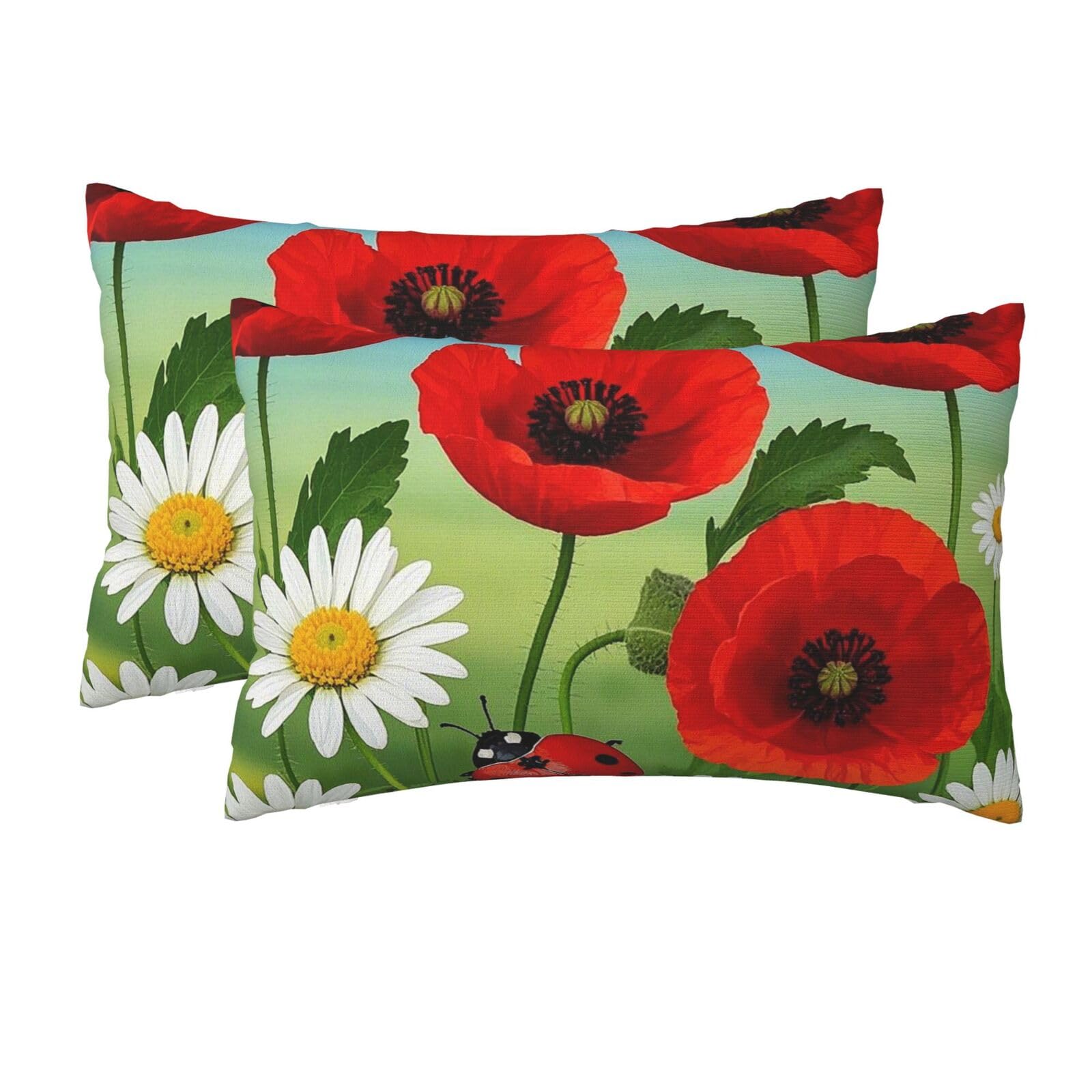 2 Pack Queen Pillow Cases with Hidden Zipper, Soft Breathable Pillow Covers for Hair and Skin, Chamomile Ladybug and Daisy Pillowcases 20"x30" Bed Pillow Protectors Cover for Sleeping Gifts