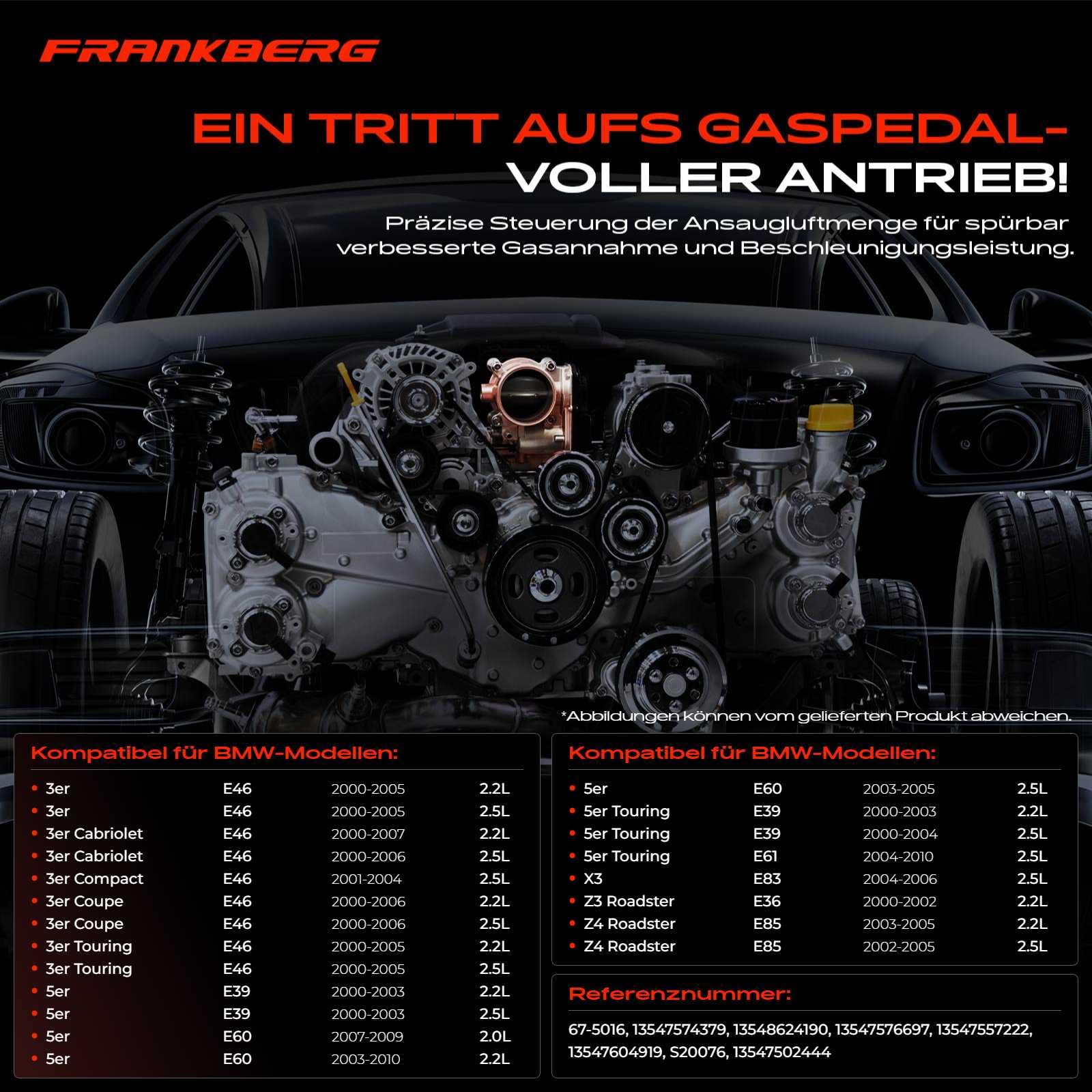 Réservoir Papillon (vanne Papillon) Avec Joint Frankberg - Compatible BMW Série 3 E46, Série 5 E39/E60, X3 E83... - Réf. 13547502444 - 2