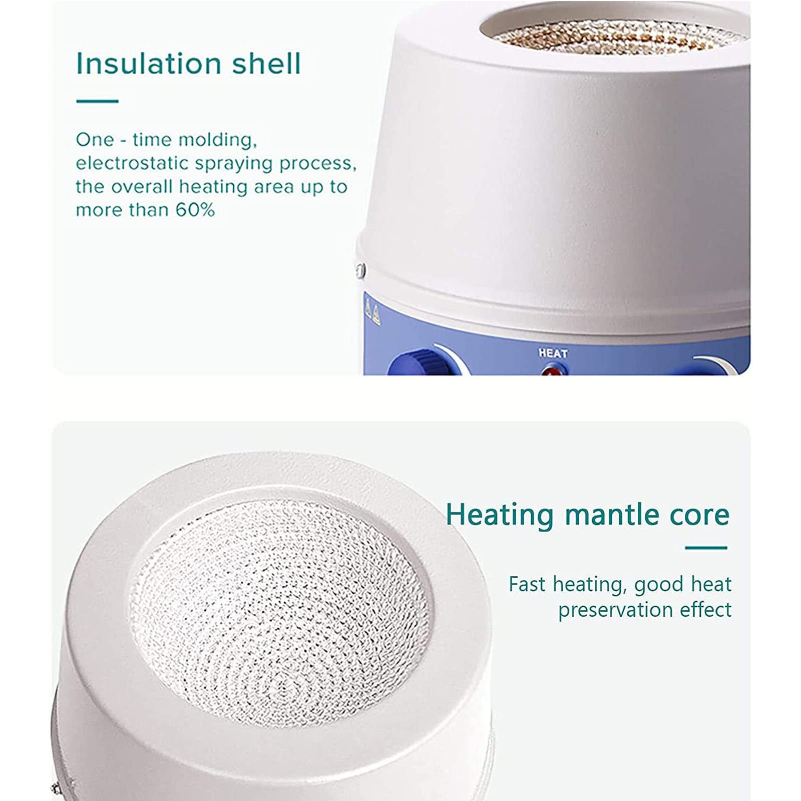 Manto Calefactor con agitador magnético de Laboratorio, Mezclador agitador magnético de 100/500/1000/2000 ml para Calentar y agitar, Potencia de Calentamiento de 100-2400 W, Temperatura Ambi
