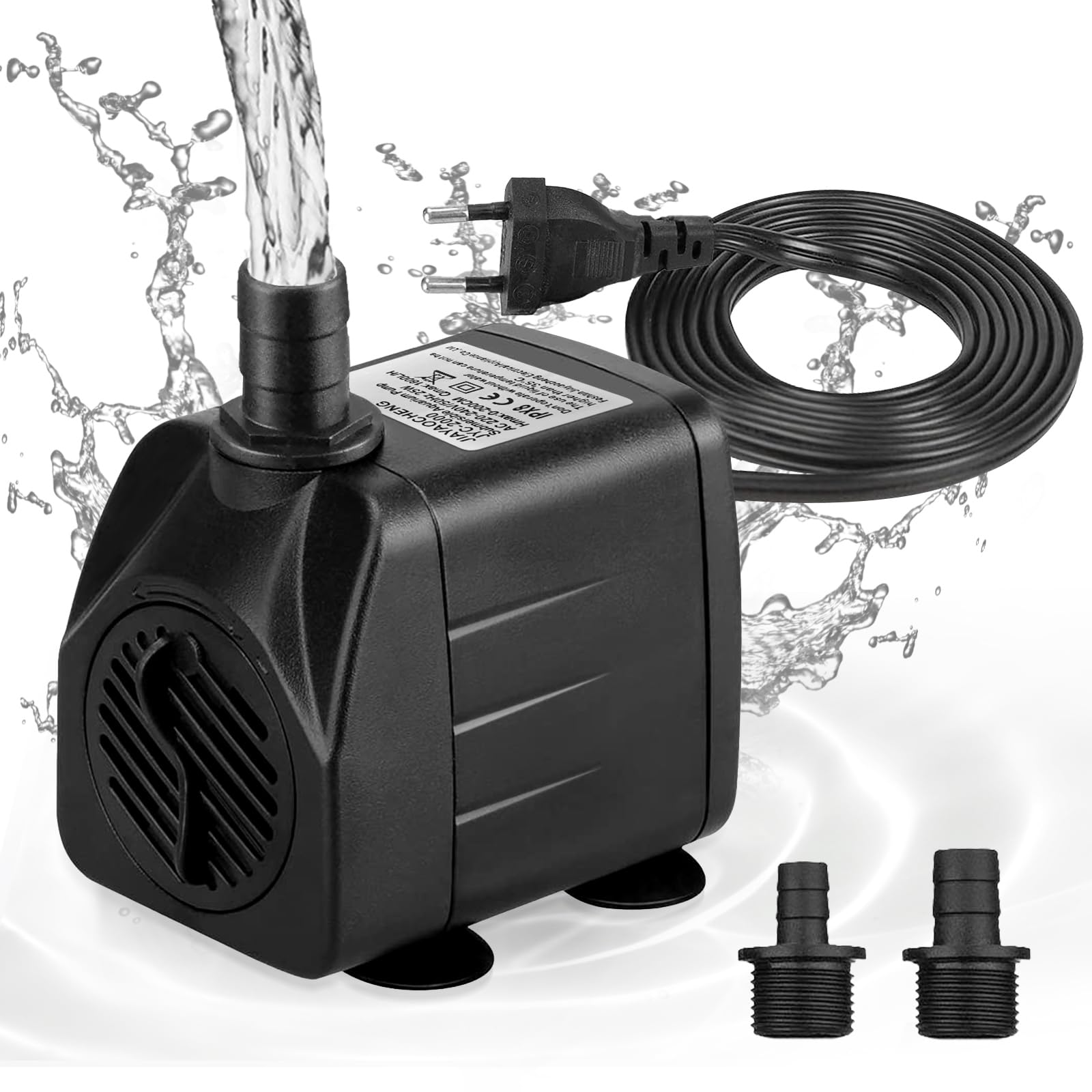 Mini Bomba de Acuario, 10W 600L/H Bomba de Agua Sumergible Bomba de Agua de Acuario Ultra Silencios Bomba de Agua Pequeña, con 2 Boquillas, para Acuario Fuentes Estanque Sistemas Hidropónicos