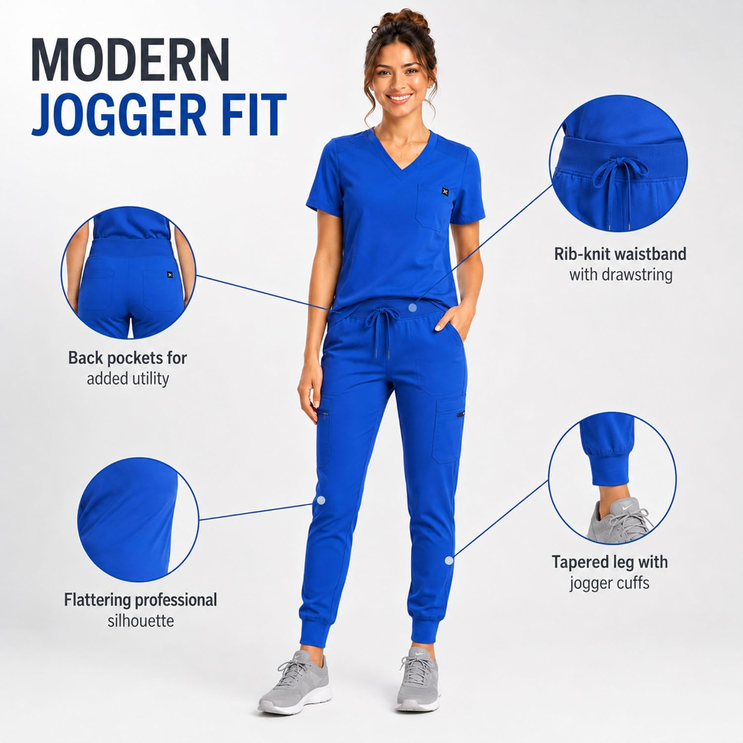 M&M SCRUBS Women’s V-Neck Jogger Scrub Set Medical Scrub Top & Jogger Pants