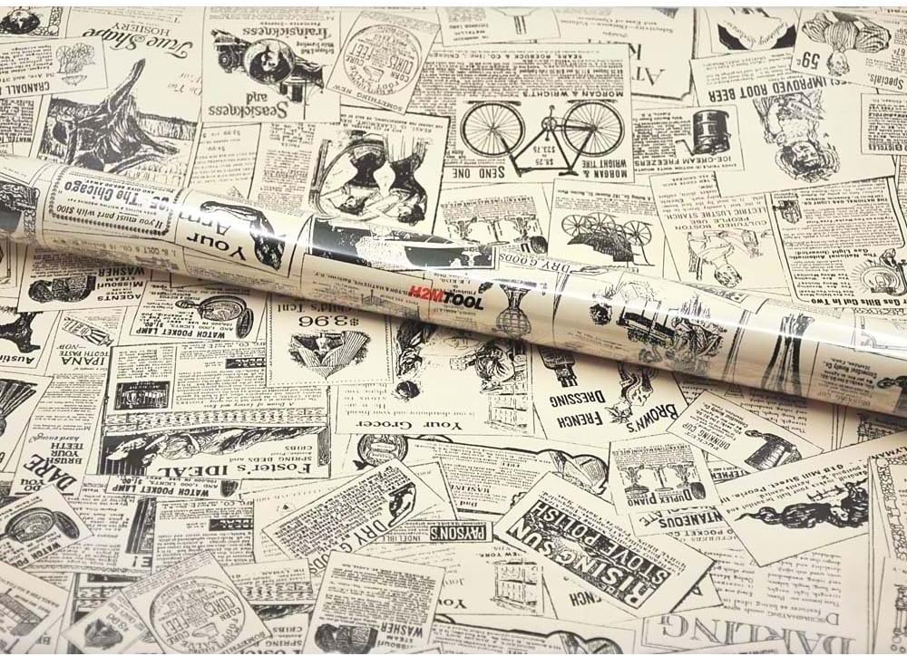 Newspaper Wallpaper Self Adhesive, H2MTOOL Removable Peel and Stick Wallpaper Vintage (17.7” x 78.7”, Newspaper)