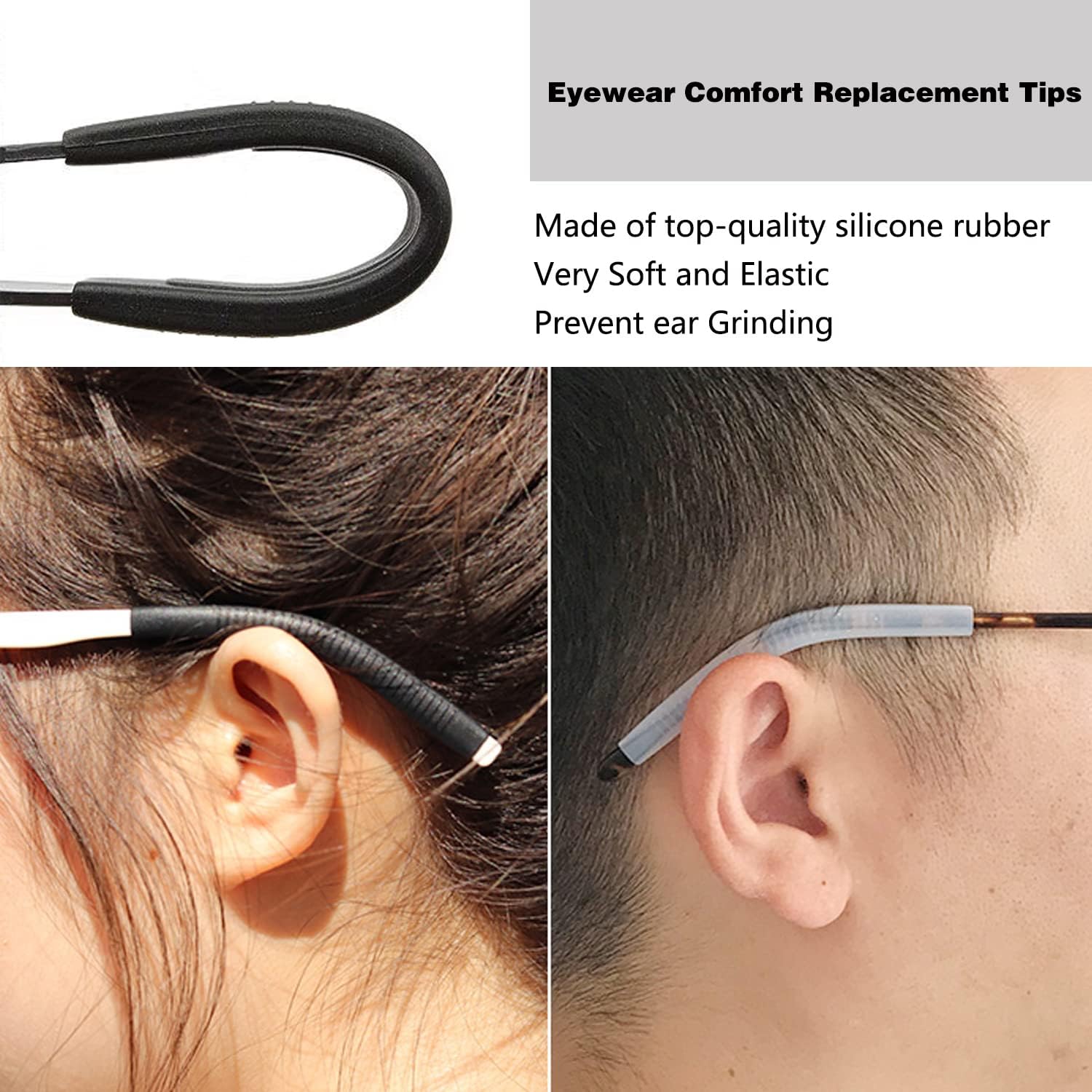 KECHIO Eyeglass End Tips Silicone Eye Glasses Temple Tips Anti-Slip Elastic Glasses