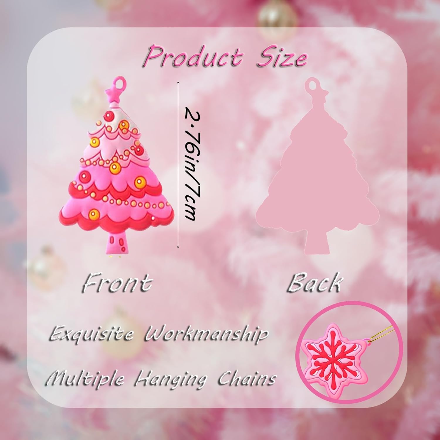 14 Pcs Pink Christmas Tree Ornaments, Xmas Candy Cane Lollipop Santa Claus Ornament Cute Traditional Ornament Christmas Tree Ornaments for Xmas Party Decors - Image 2