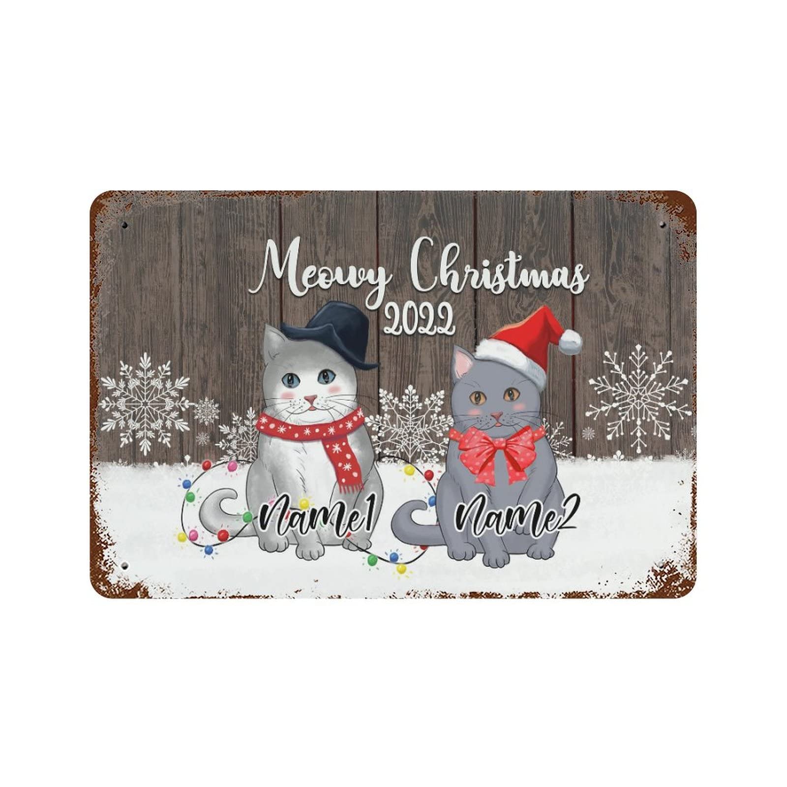 Panneau de Noël personnalisé chats déco maison rétro vintage Meowy
