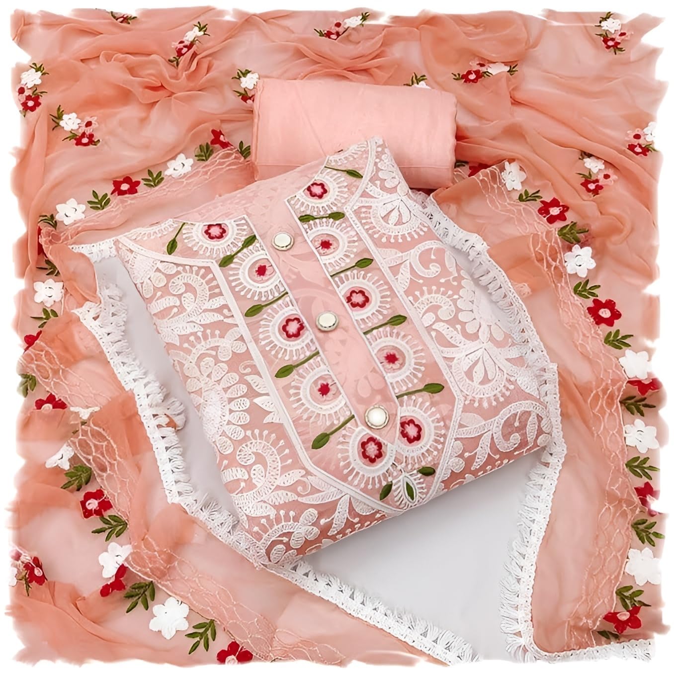 Women's Heavy Chanderi Cotton Embroidery Work Unstitched Salwar Suit Dress Material With Nazmin Work Dupatta (Free Size)