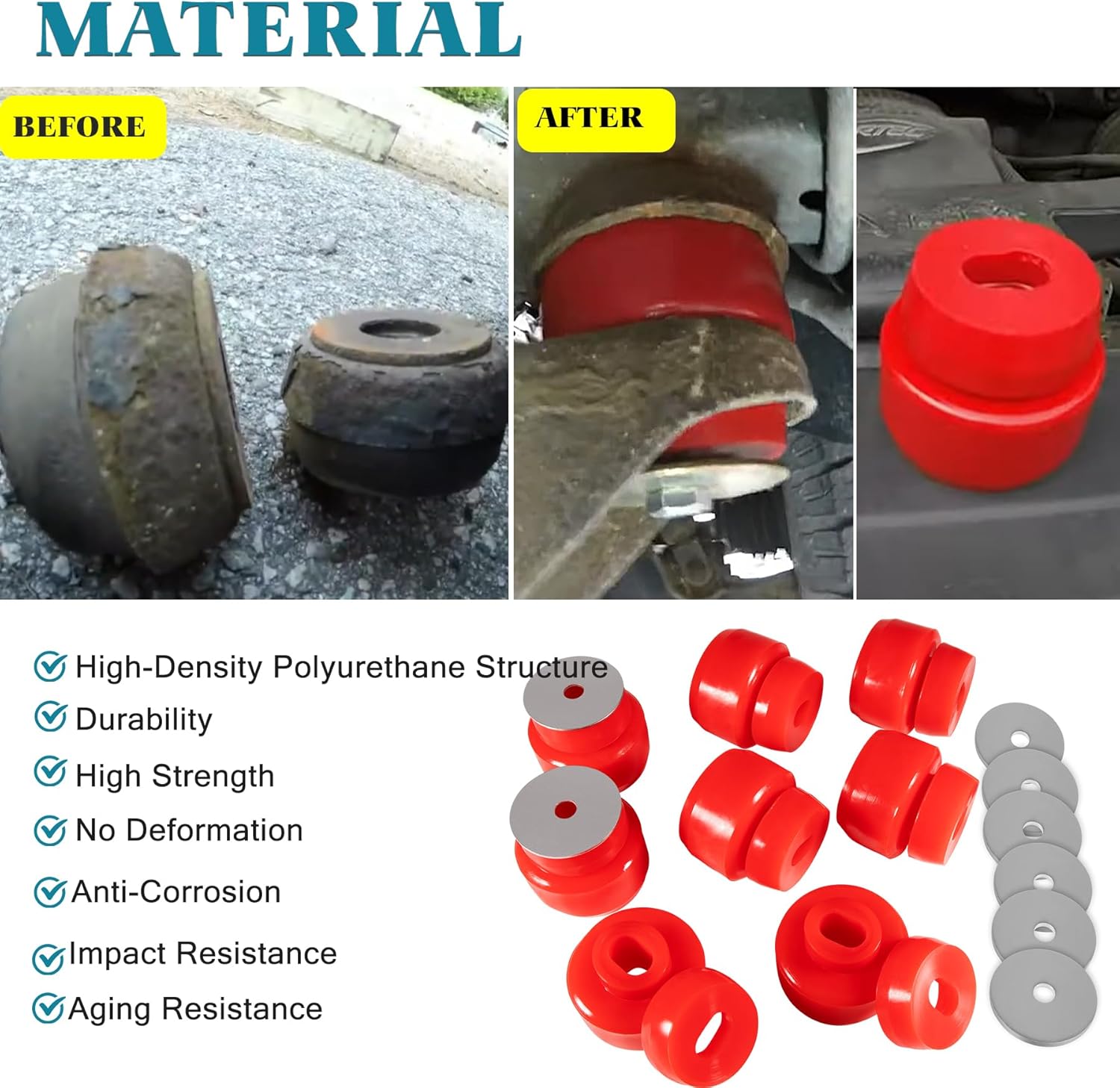 7-141 Body and Cab Mount Bushing Kit Compatible with Chevy Silverado & Sierra 1500 2500 2WD 4WD 1999-2014 Polyurethane Body Cab Mounts + Washers Red (24PCS)