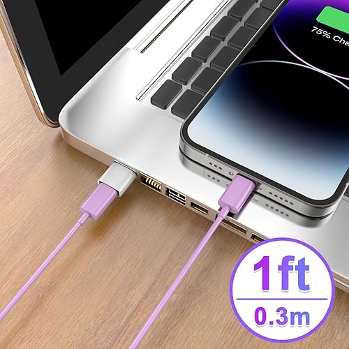 Miniatura 7 de Cable de carga USB C a USB C, 1 pie+3 pies+6 pies + 10 pies 4 unidades de 60 W tipo C cable de carga rápida con adaptador USB para iPhone 15 Pro