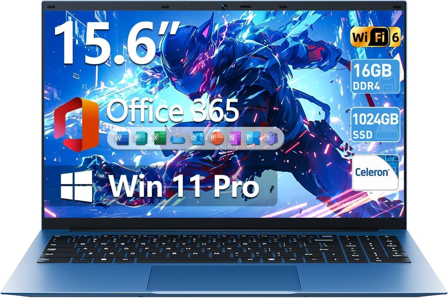 15.6 Inch Laptop Computer with Windows 11 Pro Laptops, 16GB RAM 1024GB SSD, Office 365, WiFi 6, Bluetooth 5.2, 180° Viewing, IPS FHD, 7000mAh, HDMI, Type-C, Cooling Fan