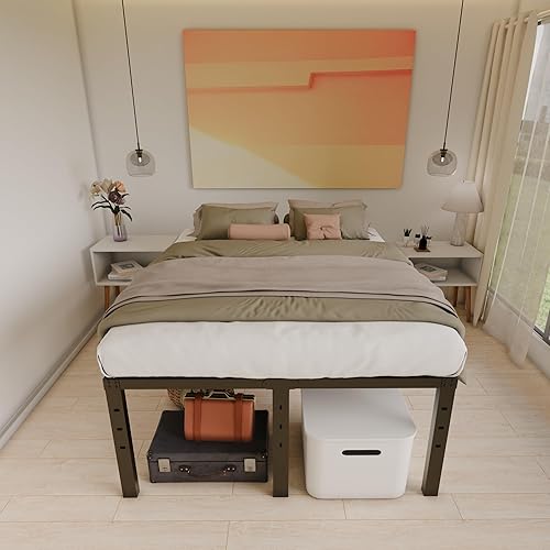 Miniatura 6 de Base de cama tamaño Queen de 20 pulgadas, no necesita somier, base de colchón de plataforma de metal negro resistente, antideslizante, sin ruido,