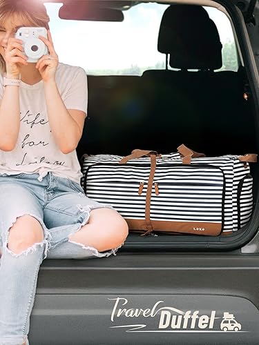 Miniatura 2 de Lekesky Bolsa de viaje plegable para mujer, bolsa de lona grande de 80 litros con compartimentos separados para zapatos y correas, bolsa de mano