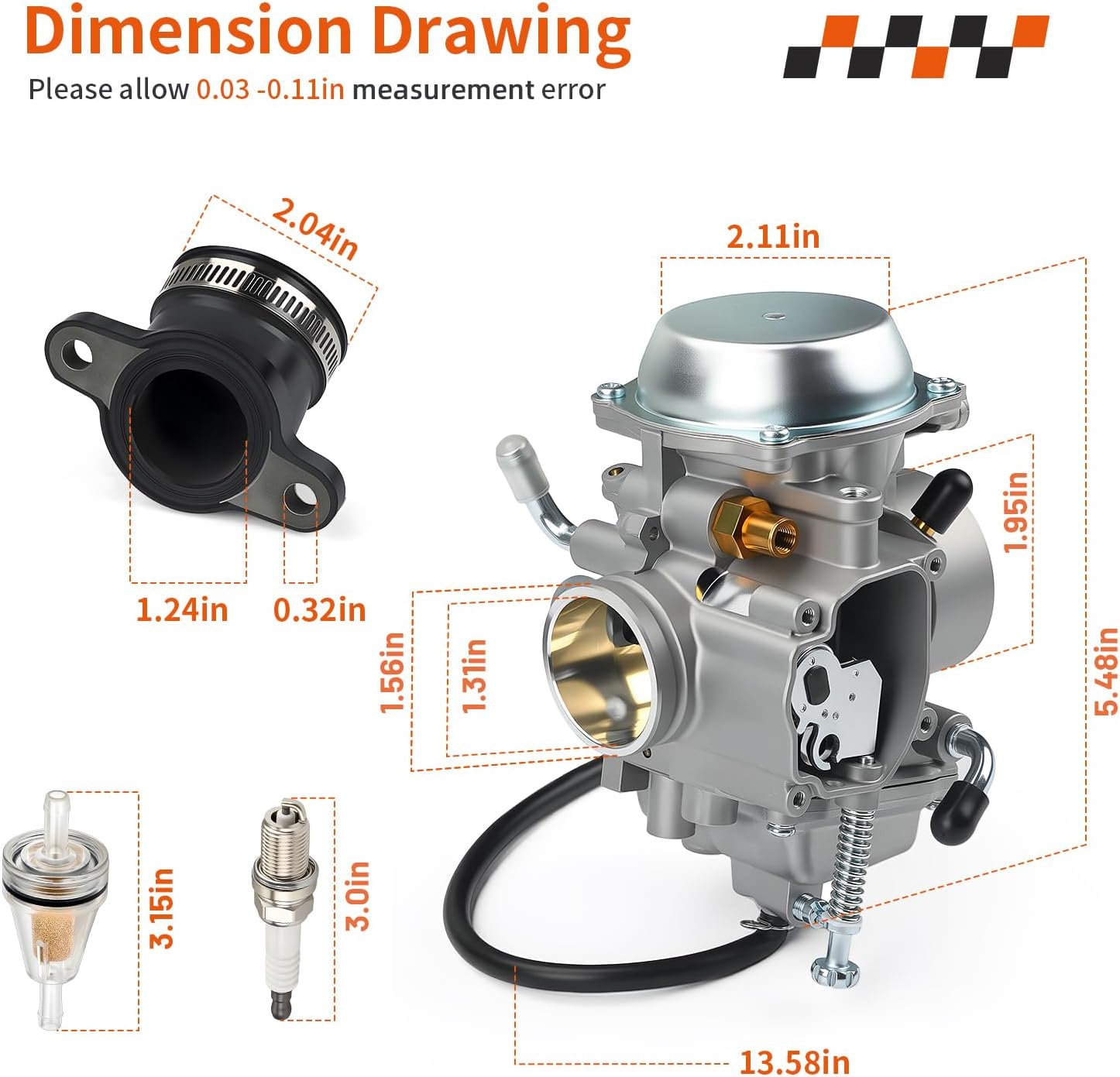 For Polaris Trail Boss Magnum Trail Blazer ATP 330 2003-2013 Carburetor Carb + Intake Manifold Boot W/Spark Plug 3131590