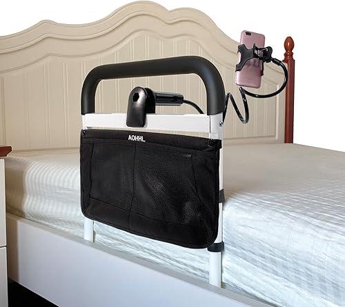 Rieles de cama para adultos mayores de seguridad con alturas ajustables, bolsillo de almacenamiento de asistencia, barandillas laterales para