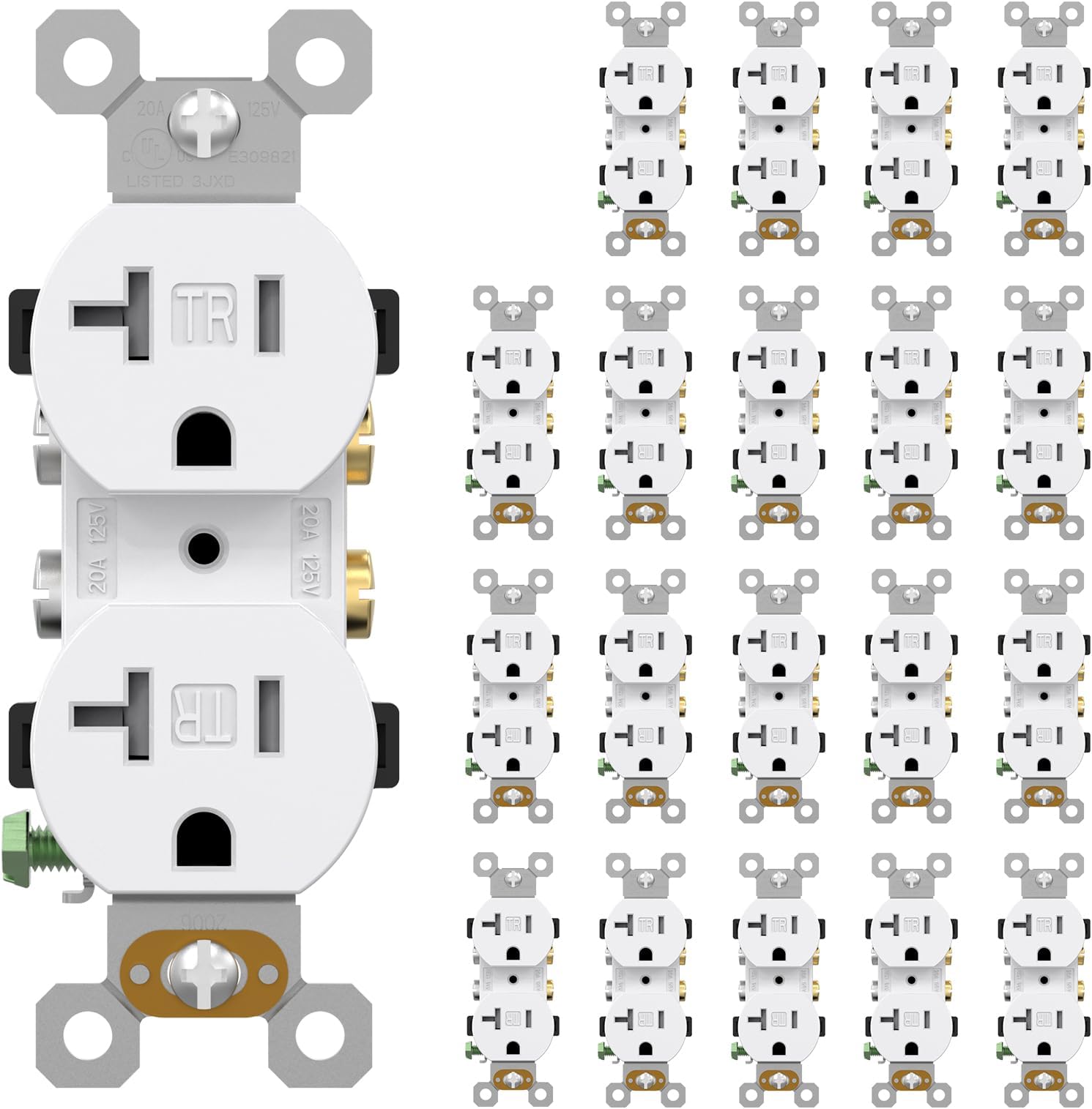 - AIDA 20 Amp Outlets Duplex Electrical Receptacle Outlets,Tamper Resistant,Heavy-Duty Receptacle Wall Outlet,Residential,2-Pole,3-Wire, Self-Grounding Clip, NEMA 5-20R,UL Listed 20 Pack, White