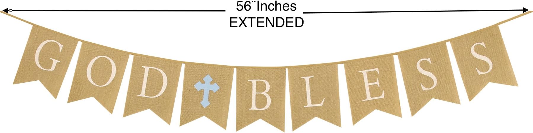 Communion Party Banner, Baptism Christening Decoration, God Bless Banner Blue Cross, Large Size 56", Premium Burlap Material (Blue)