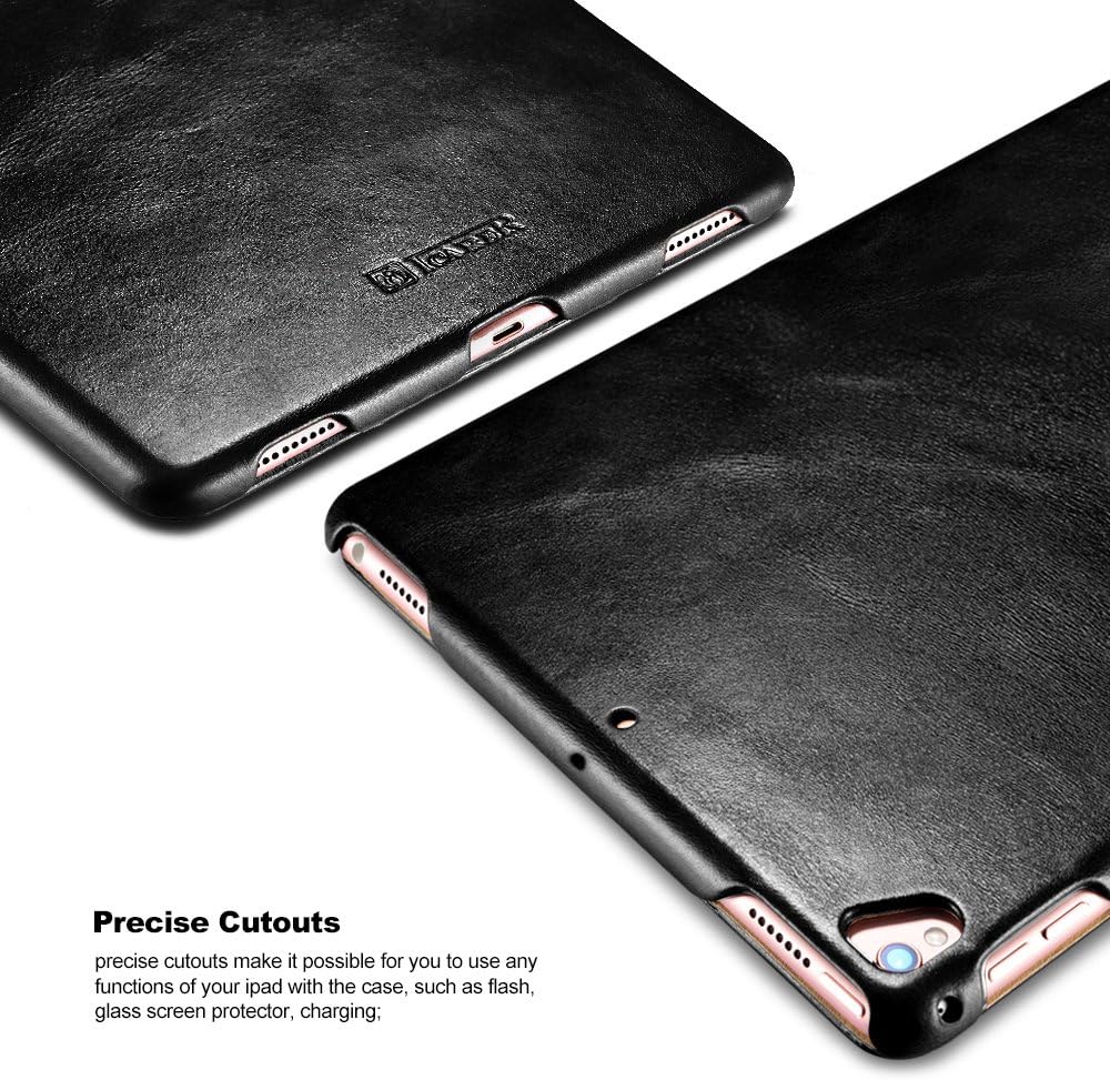iPad Pro 12.9 Case, Icarercase Genuine Leather Case Folio Flip Smart Cover Auto Wake/Sleep Function [Magnetic Closure] Kickstand for Apple iPad Pro 12.9（2015&2017 Only） Black