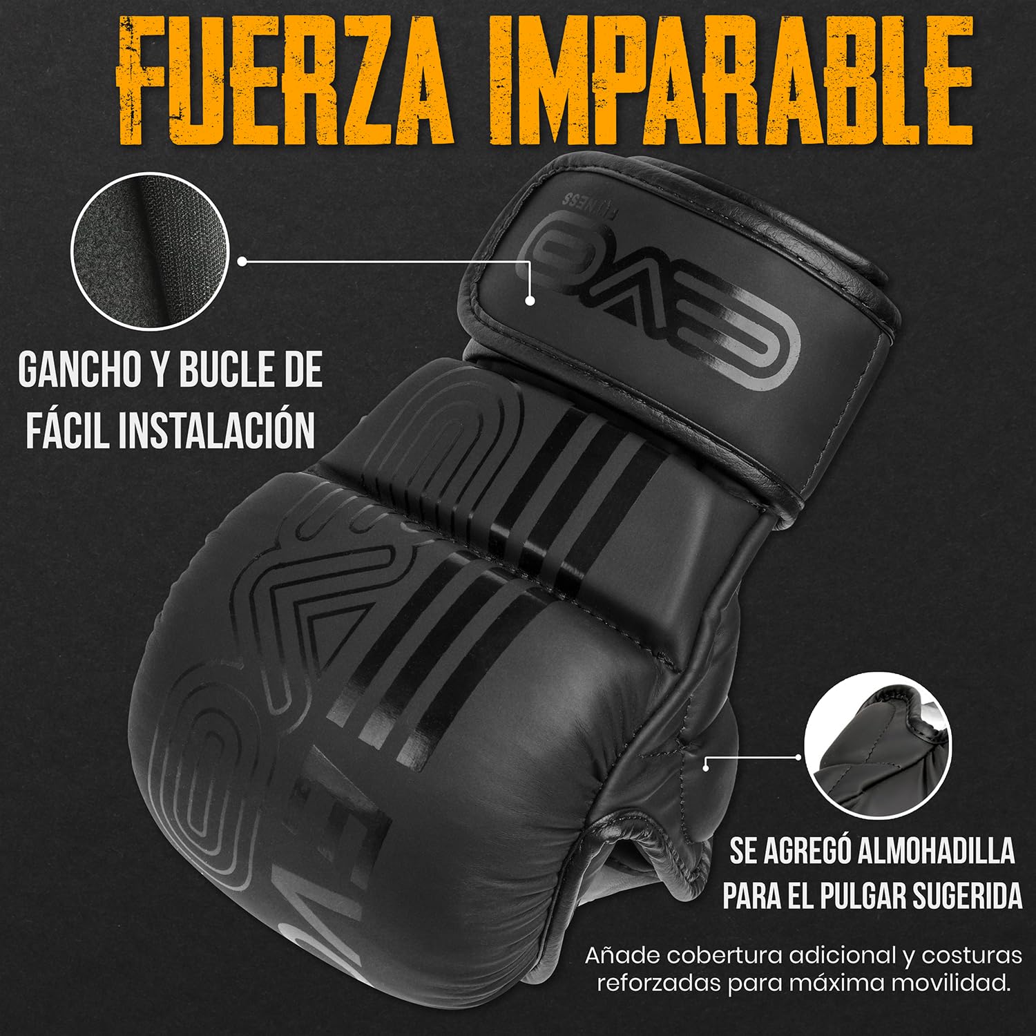 EVO Fitness Guantes MMA Cuero Sparring Karate Grappling Muay Thai Entrenamiento Artes Marciales Lucha Boxeo