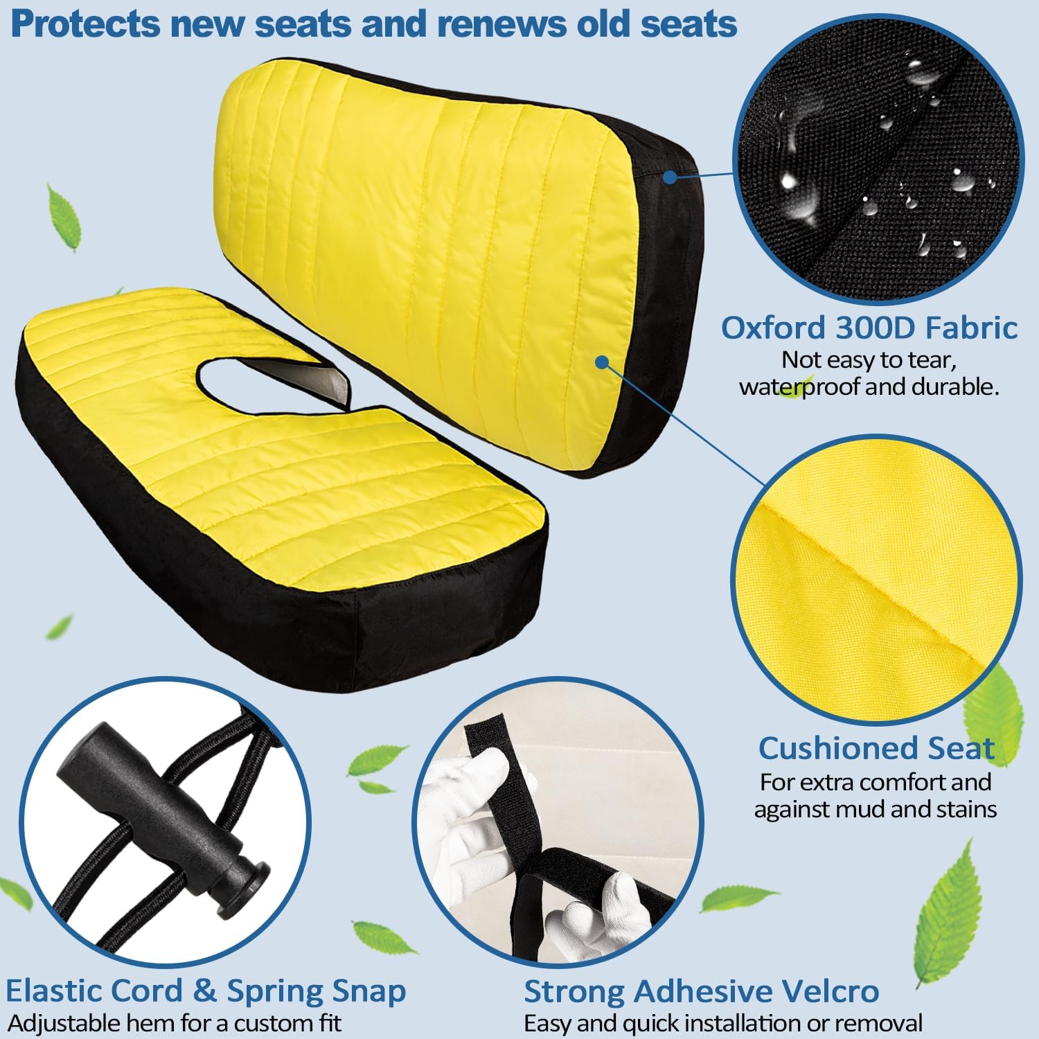 Mid-Size Bench Seat Cover Compatible with John Deere LP66449 for Gator XUV560 XUV590 - Front Cushioned Seats Weatherproof Oxford 300D Fabric