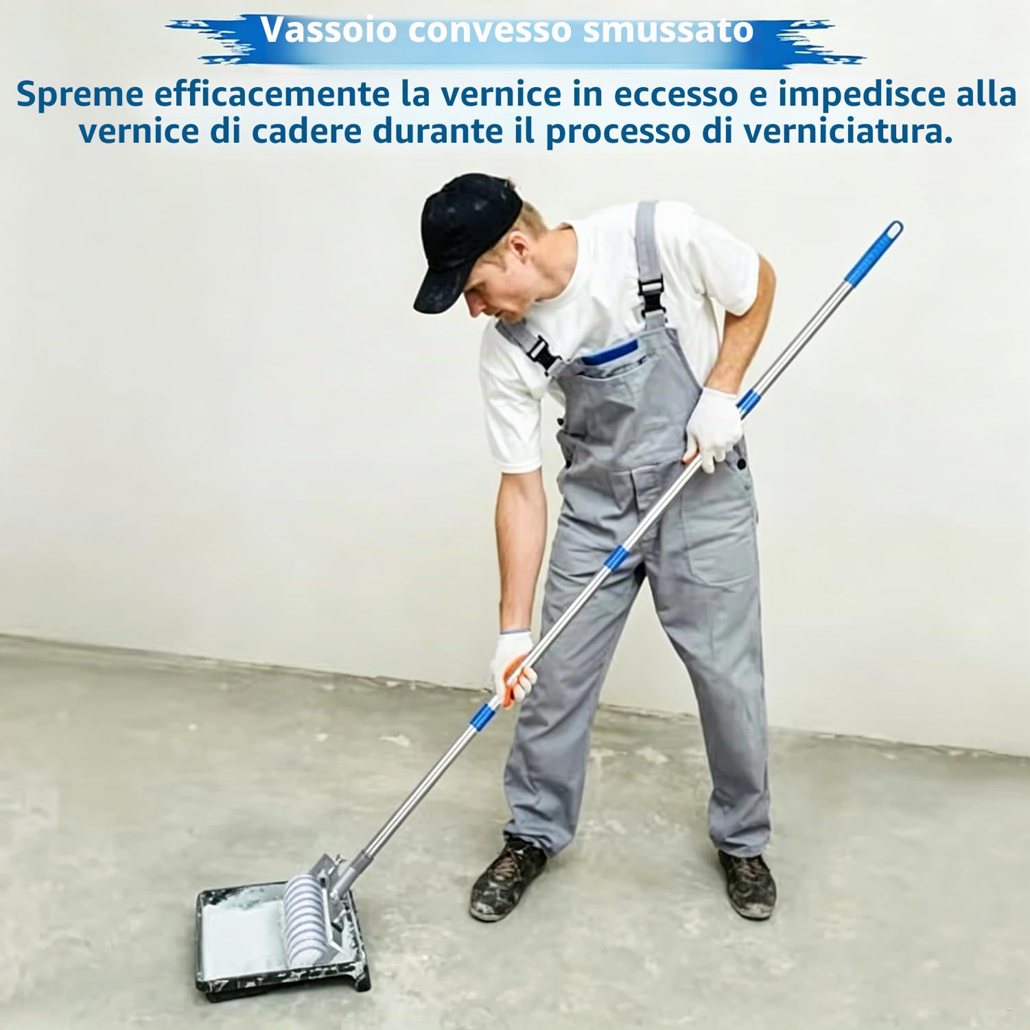 Kit Rullo Per Vernice Da 45 cm,Rullo Per Pittura Include 6 Rulli,Supporto Regolabile (35-60 cm),Un Secchio Grande Per La Vernice e Un'Asta Telescopica Estendibile Fino a 160 cm,Per Pareti e Soffitti