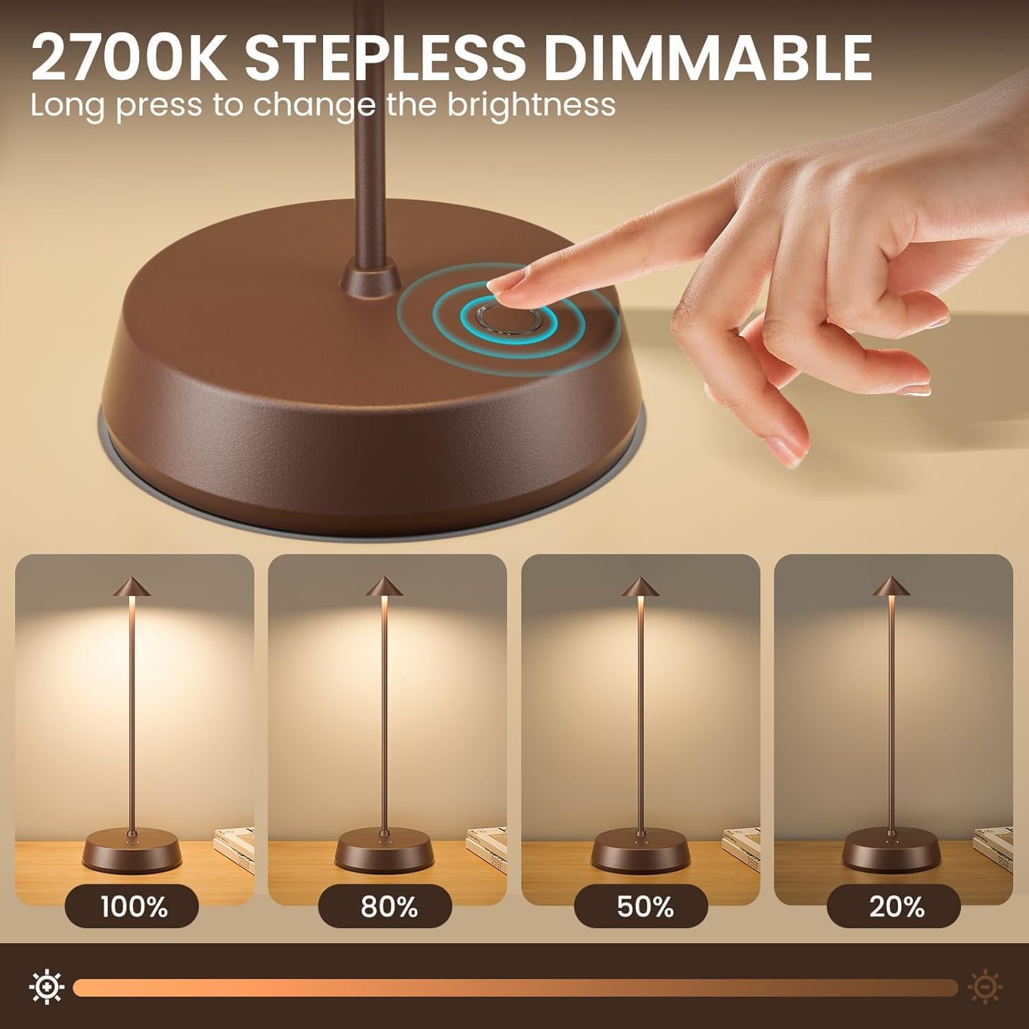 Lampada da tavolo senza fili a LED, ricaricabile, a batteria, 6000 mAh, dimmerabile, piccola, per esterni, impermeabile, portatile, wireless, per sala da pranzo, ristorante, bar, uso interno/esterno