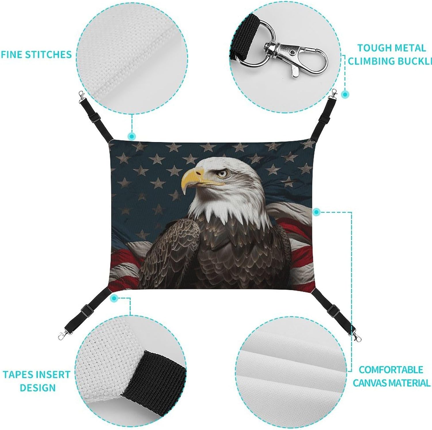 review Hanging Pet Hammock, American Bald Eagle Sitting on Flag Ribbon Printed Soft Breathable Pet Hammock with Adjustable Straps and Metal Hooks for Cats Small Dogs Rabbits Sugar Gliders