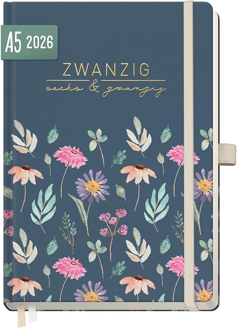 Häfft® Wochen-Notiz-Kalender 2026 A5 "Flying Flowers" Buchkalender, Planer Notiz-Timer, Terminplaner, Wochenkalender, Organizer, Terminkalender mit Einstecktasche - nachhaltig & klimafreundlich