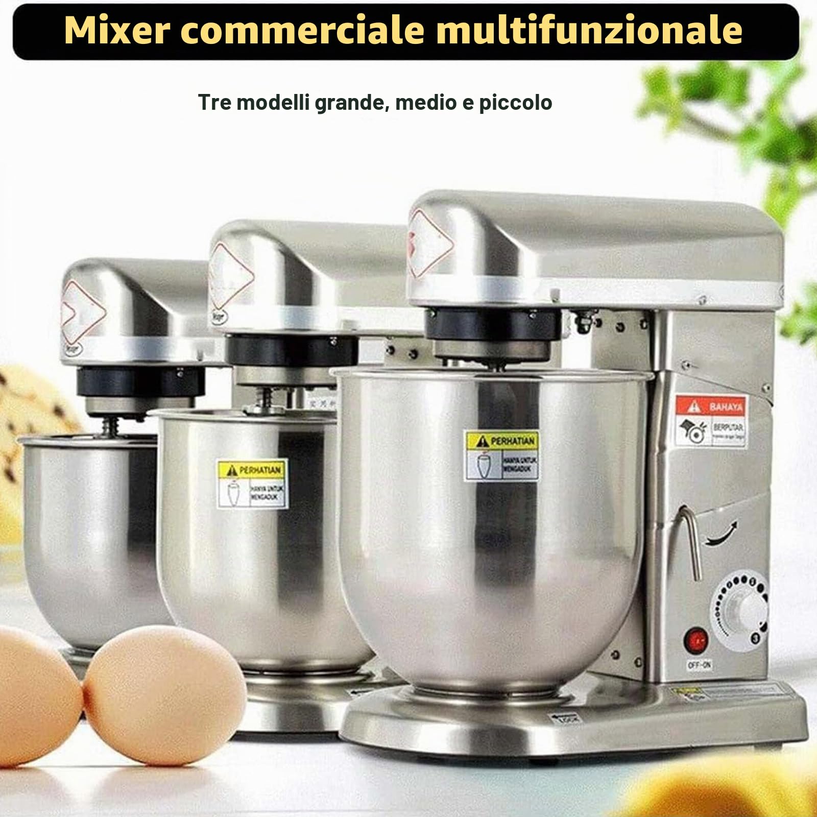Impastatrice Elettrica da Cucina, Impastatrice a Spirale, Impastatrice per Torte 3 in 1,con Gancio per Impastare, Frusta, Frusta e Ciotola per Panificio Pizzeria Ristorante,Silver-5L