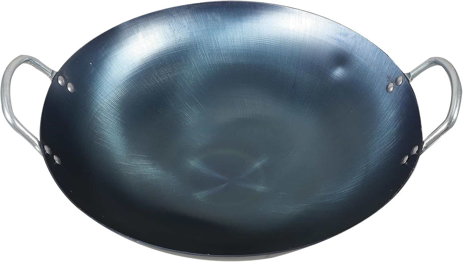 Ciieeo Thickened 32cm round Bottom Cooking Wok Cast Iron Stir-fry Pan Double Handles Blue Seasoned Iron Pan for Home Kitchen Stove Use