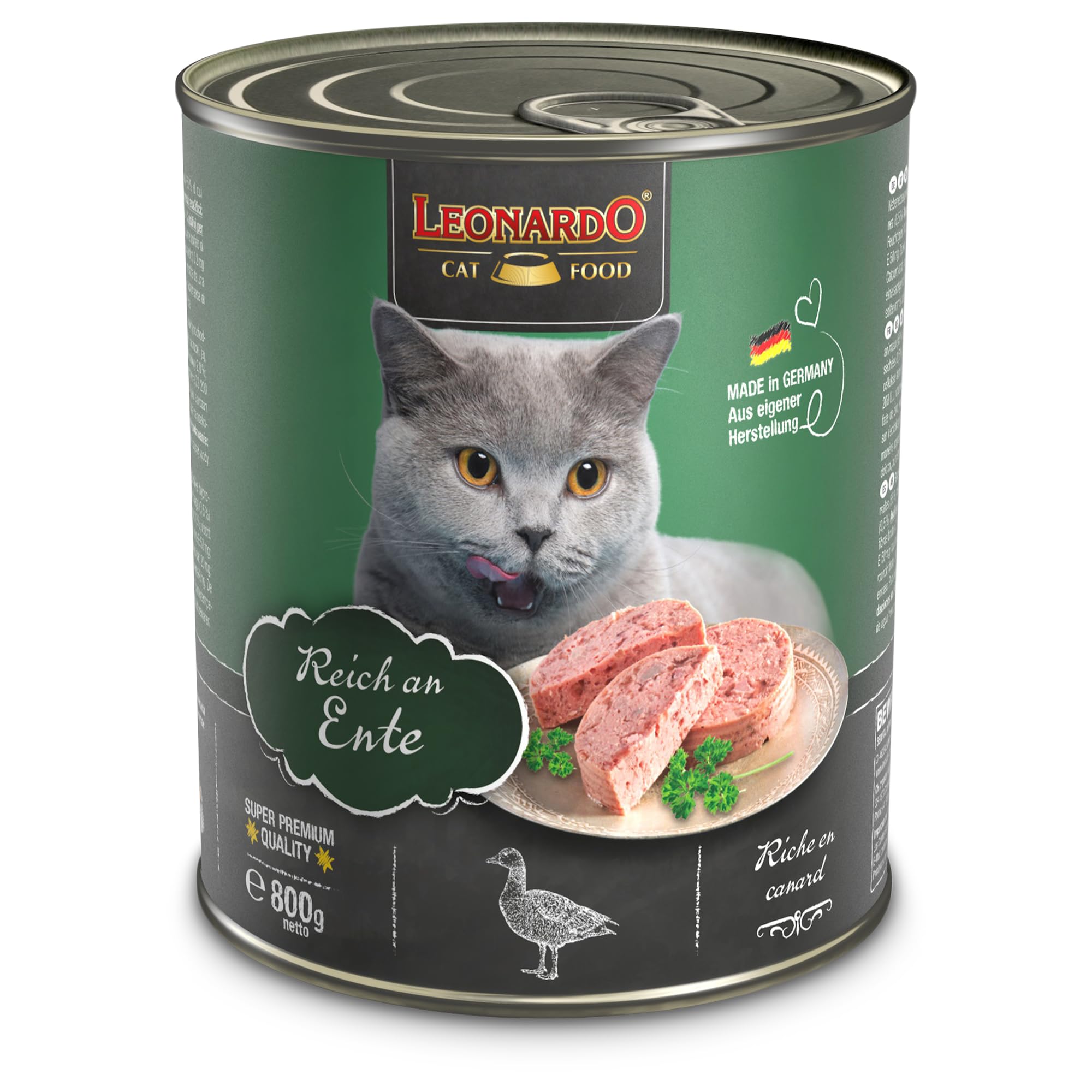 LEONARDO Nassfutter [6x800g Ente] | Getreidefreies Nassfutter für Katzen | Feuchtfutter Alleinfutter aus der Dose