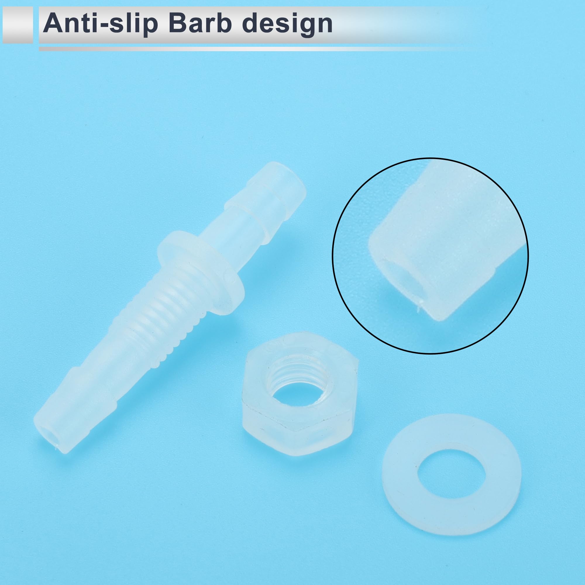 RATCHROLL 1 Set Plastic Hose Barb Fitting 15/64" Hose Barb Thru-Bulk Bulkhead Fitting Clear PP, 15/64"-M8 - Image 4