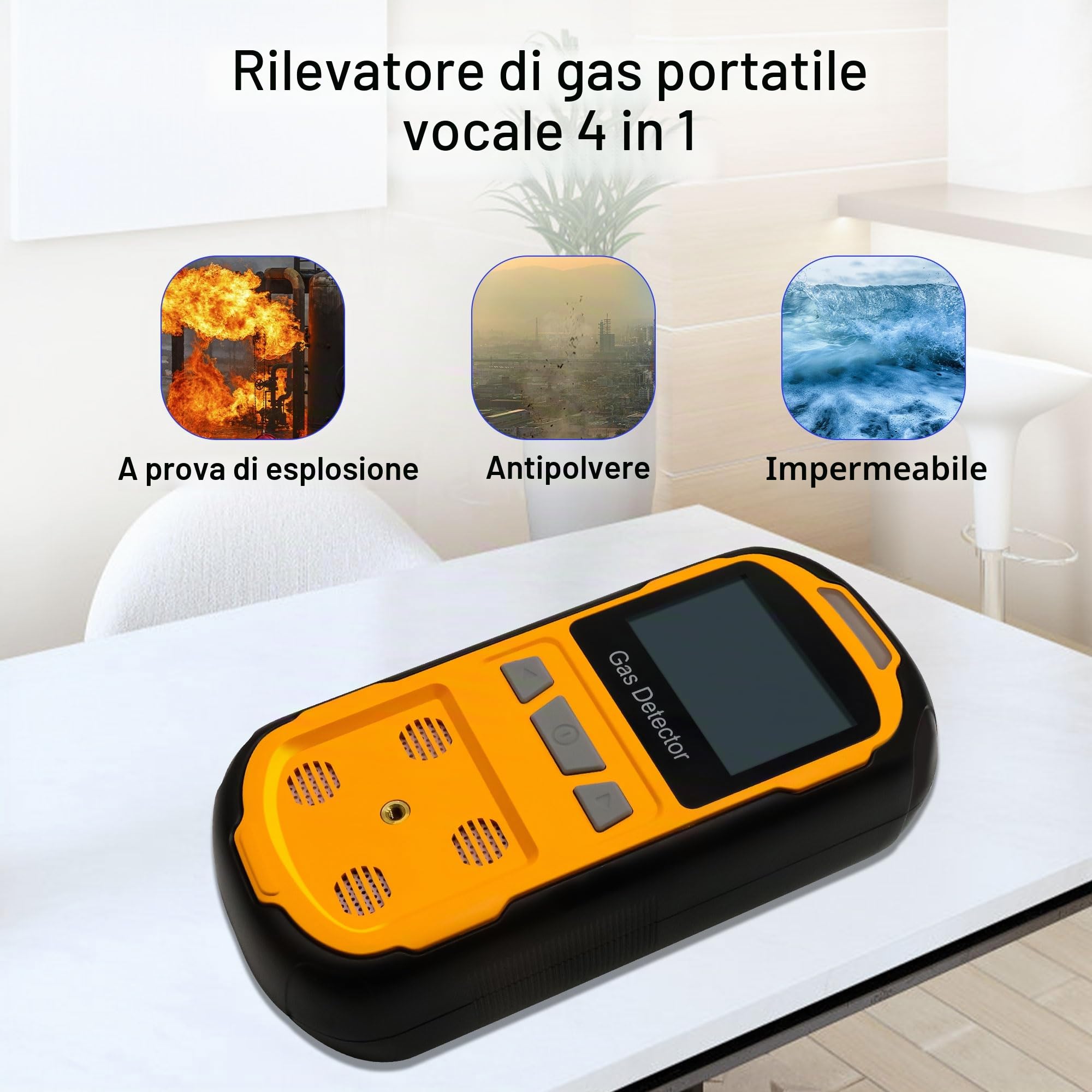 Rilevatore di perdite di gas per H2S CO O2 e LEL, rilevatore di gas portatile multi con allarmi acustici, visivi e a vibrazione, misuratore di gas 4 in 1, display digitale LCD (arancione)