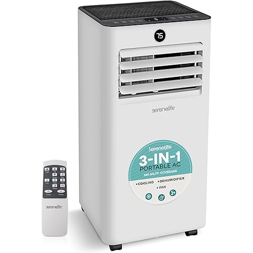 SereneLife 8000 BTU Portable Air Conditioner, Small AC Unit with Dehumidifier and Fan, Mini AC Unit with 350 Sq. Ft. Coverage, Timer Settings Up to 24 Hours and Window Mount Kit for Room
