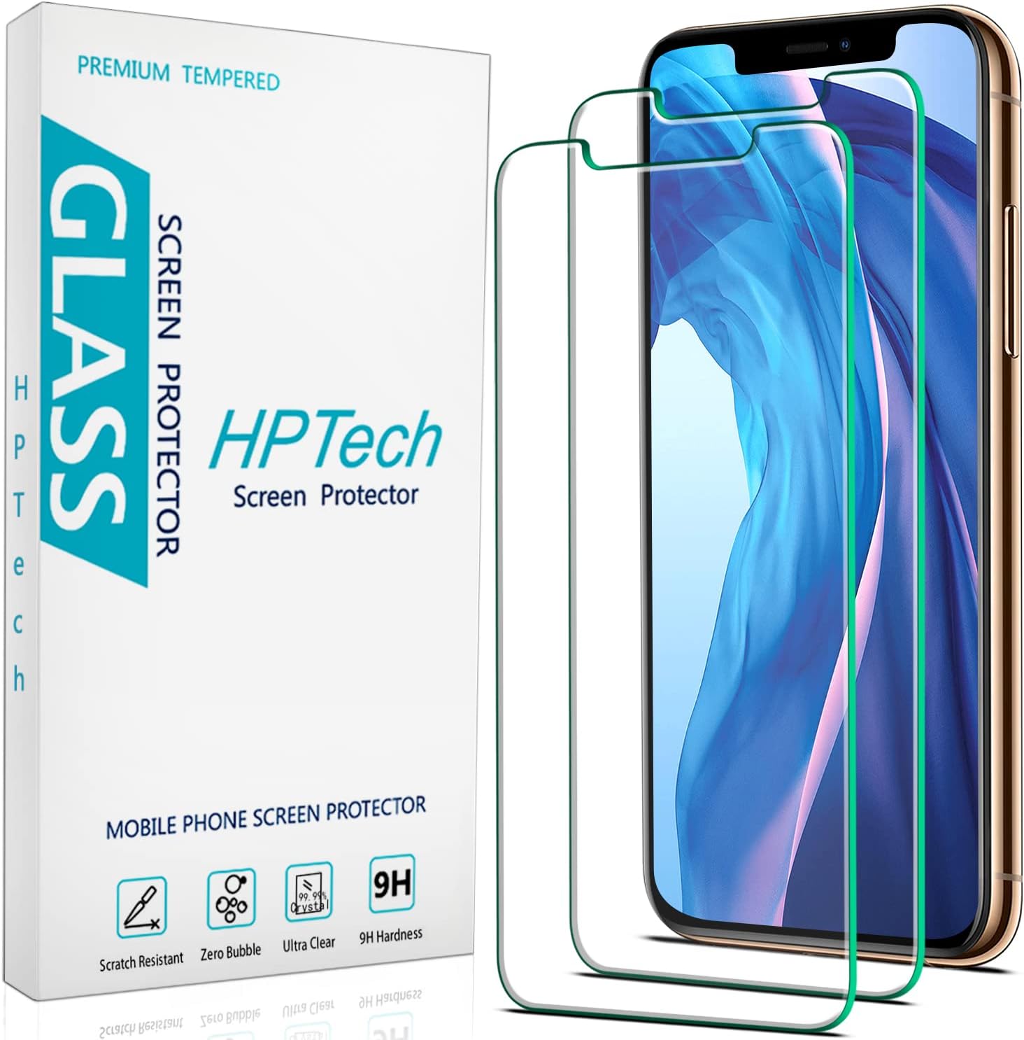 HPTech 2-Pack Tempered Glass For iPhone 11 Pro Max, iPhone XS Max 6.5-inch Screen Protector, 9H Hardness, Bubble Free, Case Friendly