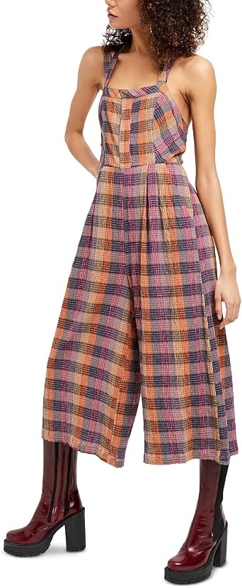Free people Zuzu Seersucker Crop Wide Leg Jumpsuit, Blue Size 4