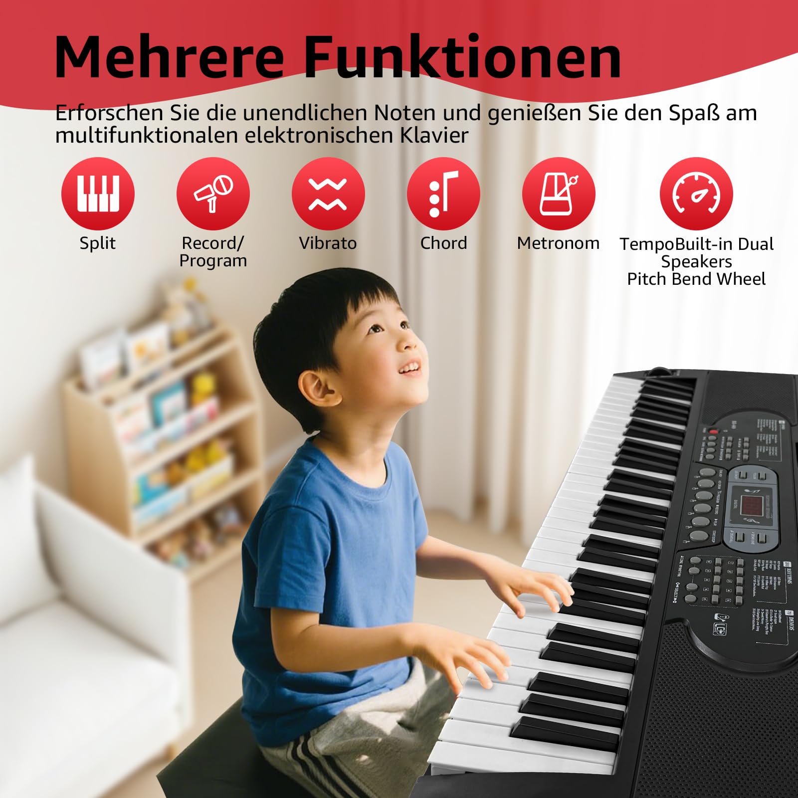 61 Key Lighting Keyboard Piano, Digital Piano Keyboard für Anfänger, E Piano mit Ständer, Bank, Tablet-/Notenablage, 200 Sounds & Lektionen & 70 Demo-Songs