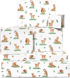 Jungle Animal Wrapping Paper - 4 Sheets With Gold Ribbon For Baby Shower & Kids Birthday Gifts