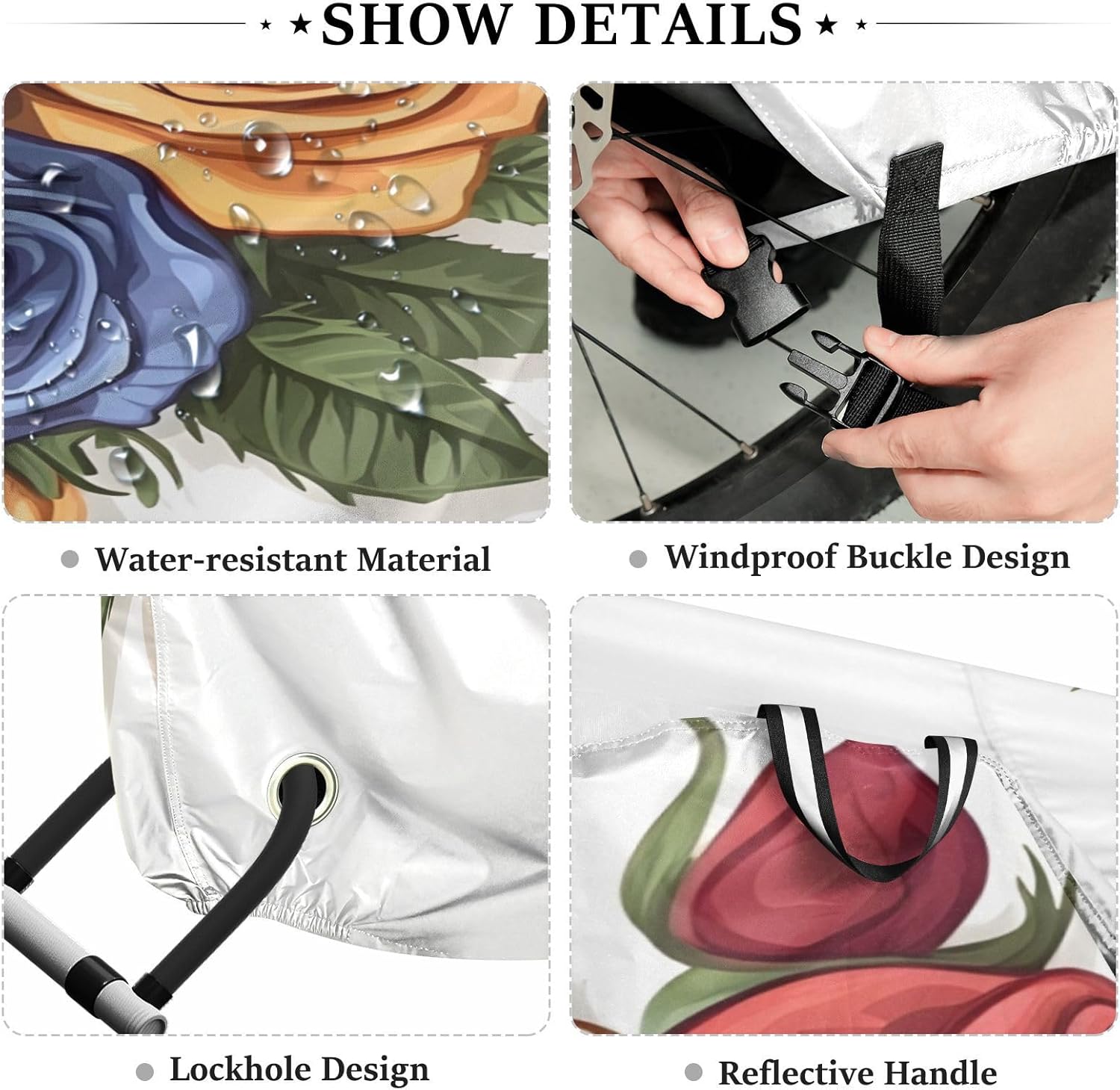ALAZA Colorful Rose Bouquet Flower Bike Cover Waterproof Outdoor Ebike Bicycle Covers Tarp Protection for 1/2 Bikes, Sun UV Dust Wind Proof
