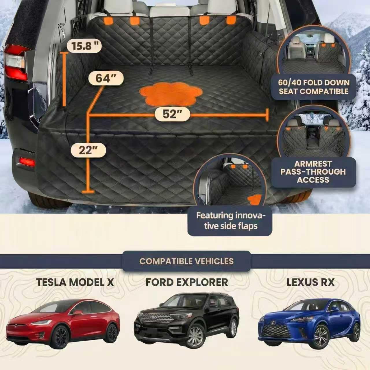 Split Cargo Liner for SUV – for Dogs & Pets, Heavy-Duty, 100% Waterproof Trunk Mat & Cargo Cover – Fits 60/40 Split Bench & Armrest Pass-Through – Machine Washable, Non-Slip, Durable