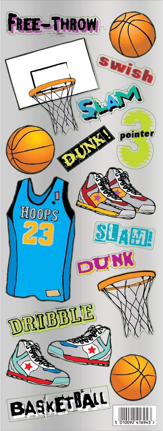 Hambly Silver Foil Stickers, Basketball - 25 Sheets