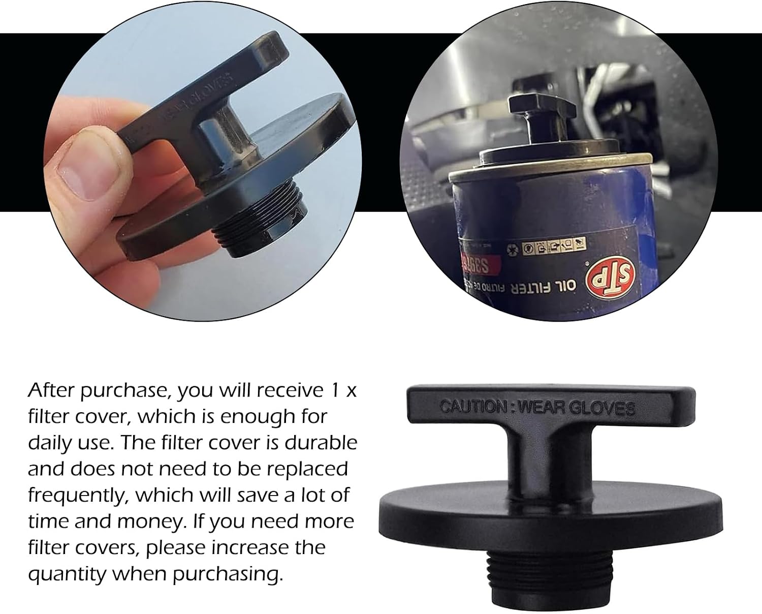 Car Oil Filter Plug Cap, Rotating Thread-on Anti Leakage Filter Protective Component, Cummins Oil Changes Off Tool Accessory, Compatible with 2013-2019 Year Dodge RAM 2500 3500 (Black)