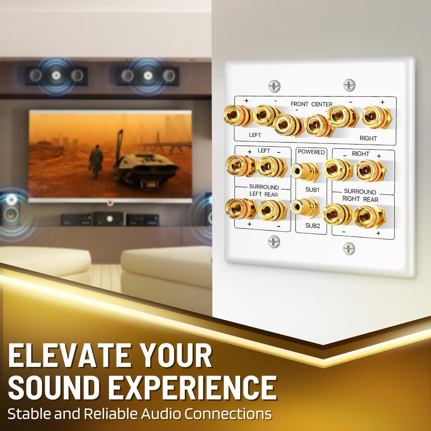 TNP 7.2 Surround Sound Subwoofer and Speaker Wall Plate - AV Home Theater Media HDMI Banana Plug RCA Wall Speaker Connection Audio Plate