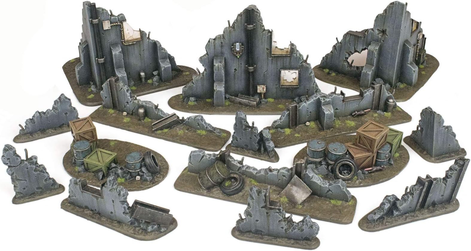 War World Gaming War Torn City Ruined Buildings, Barricades and Rubble Set - 28mm Heroic Scale Wargaming Terrain Model Diorama Scenery Wargame 40K Necromunda Tabletop Battle Destroyed City