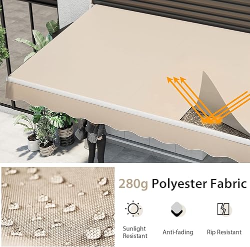 Miniatura 4 de Tangkula - Toldo retráctil de 10 pies x 8.2 pies, toldo de aluminio para patio con mango de manivela y poliéster resistente al agua, toldo retráctil
