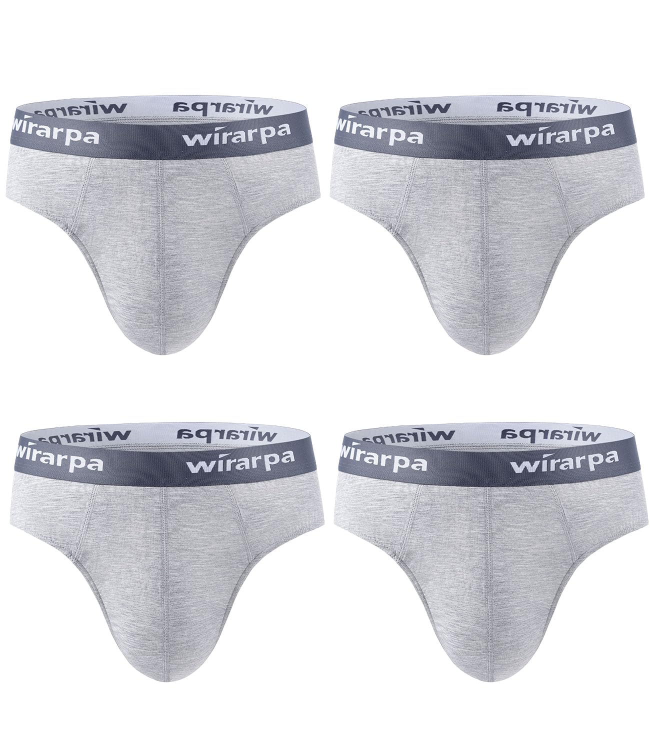 Wirarpa Men's Grey Underwear Briefs Modal Underpants Soft Wide Waistband Underwear Basic No Fly 4 Pack Large